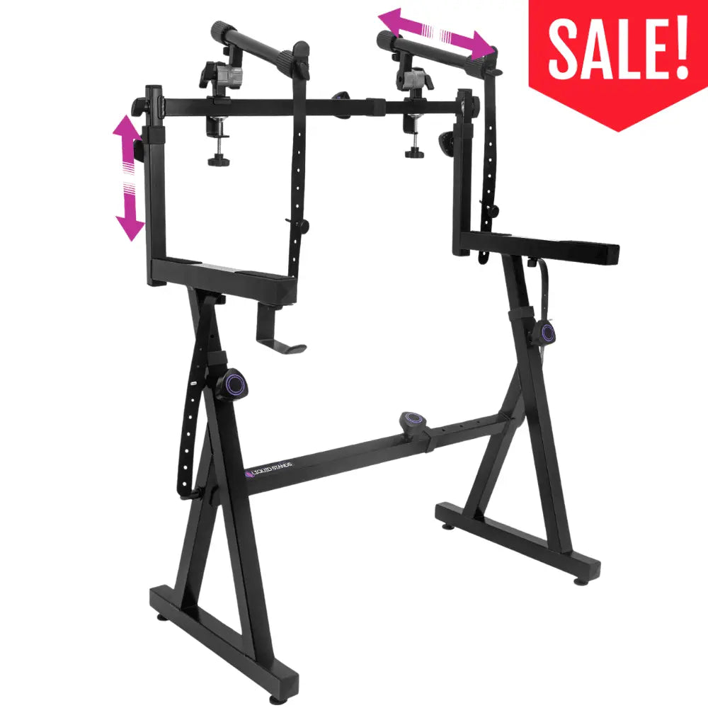 Dual Piano Keyboard Stand with 2nd Tier Adjustable Arms