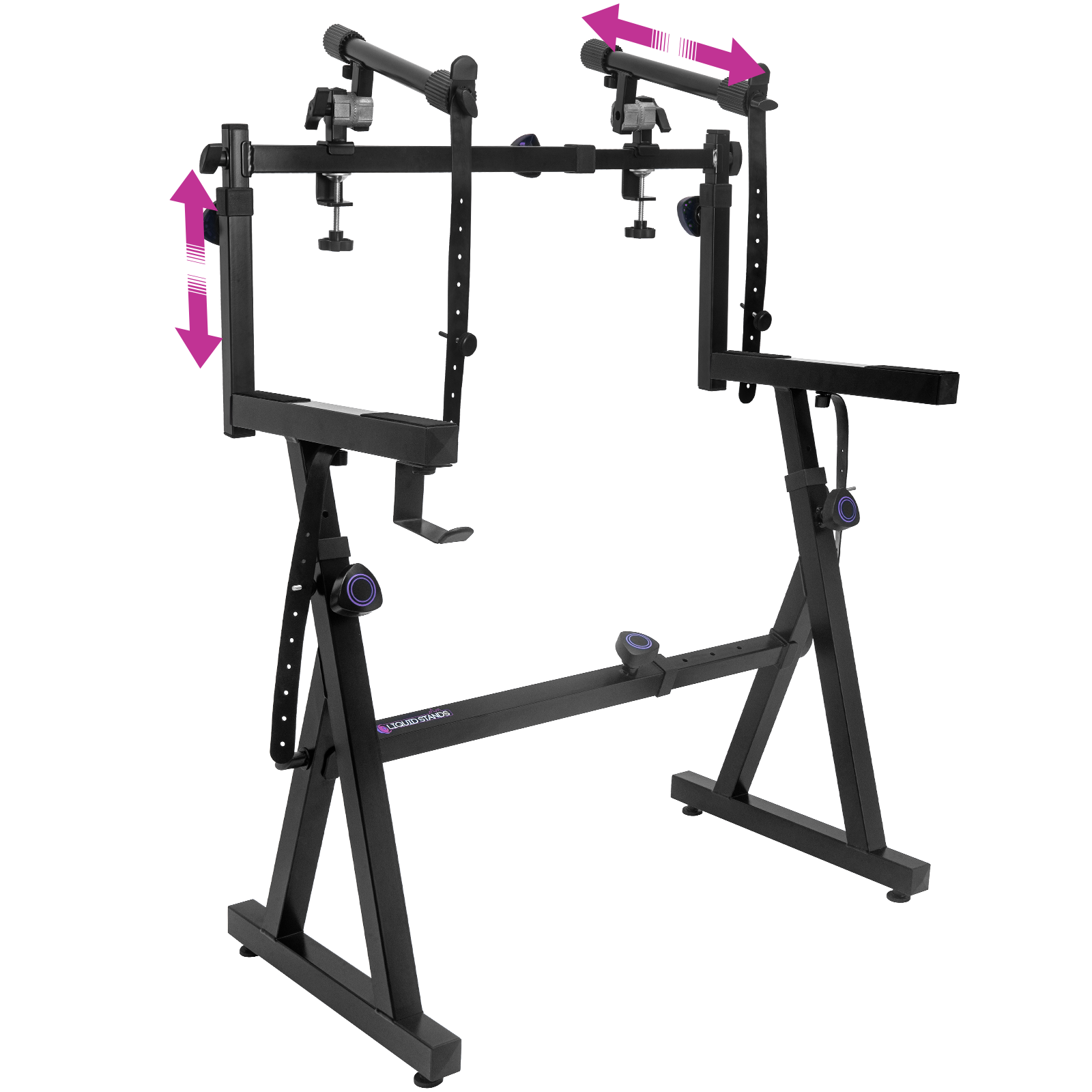 Dual Piano Keyboard Stand with 2nd Tier Adjustable Arms Liquid Stands