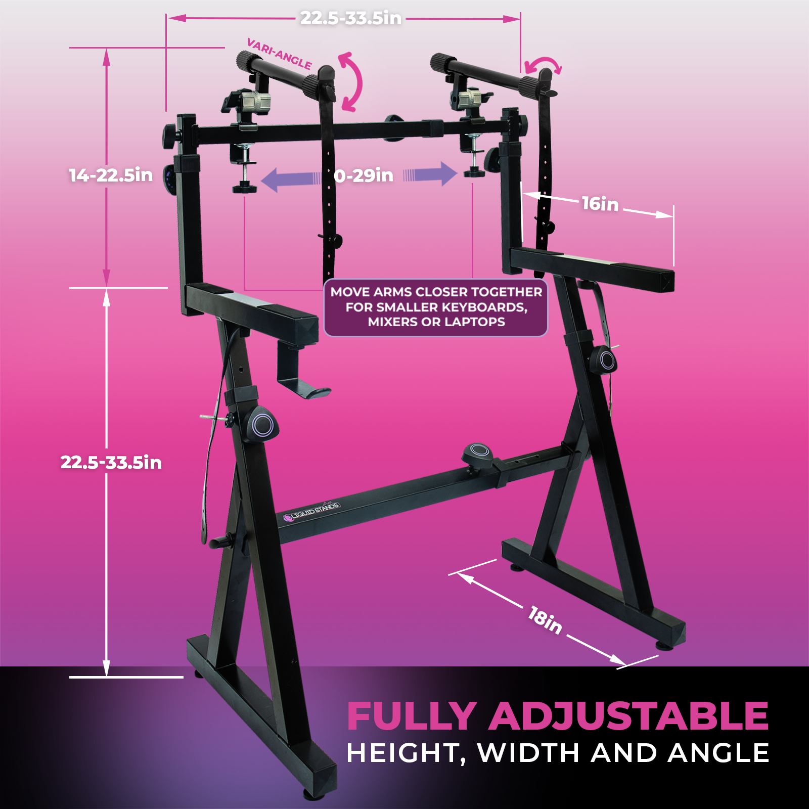 Dual Piano Keyboard Stand with 2nd Tier Adjustable Arms Liquid Stands