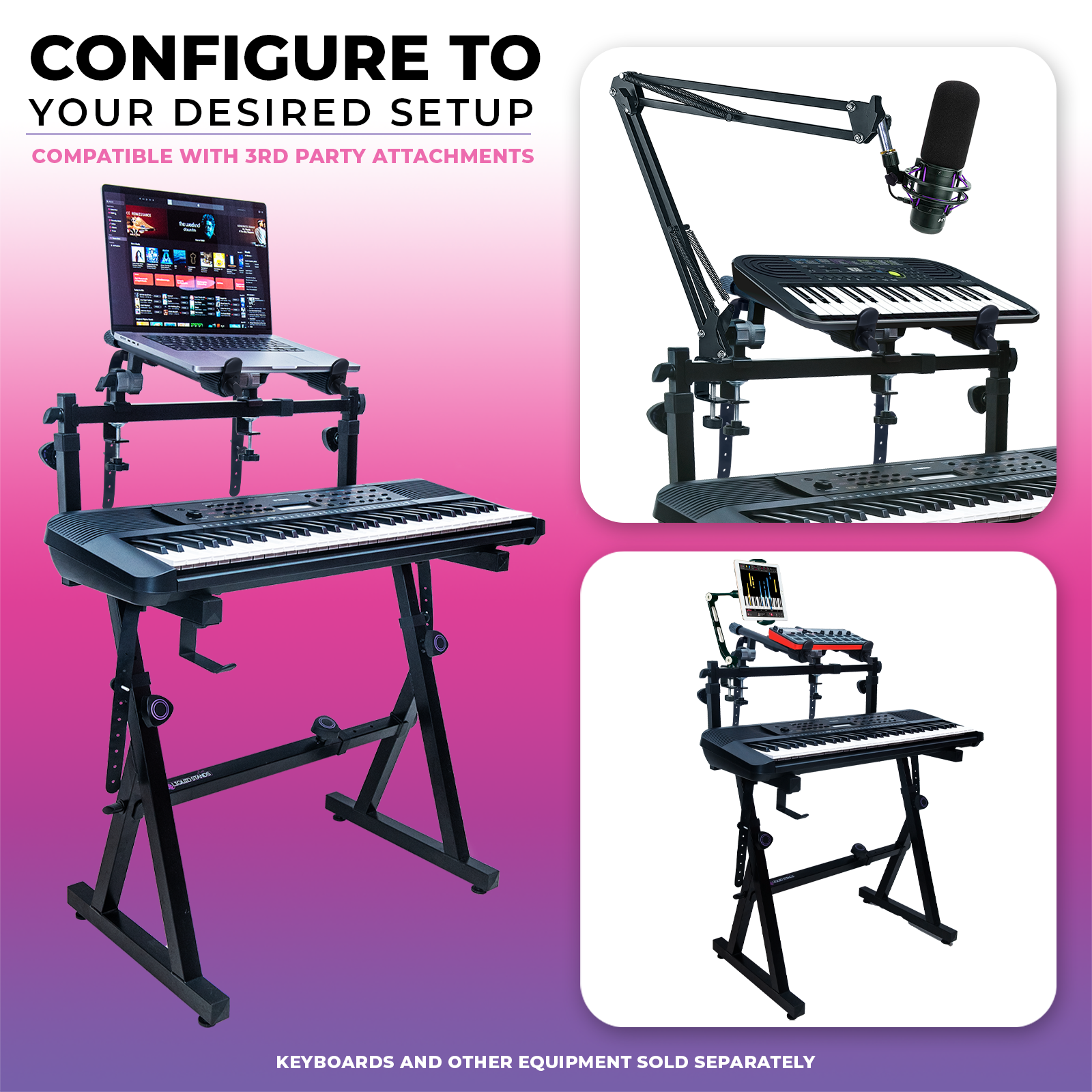 Dual Piano Keyboard Stand with 2nd Tier Adjustable Arms Liquid Stands