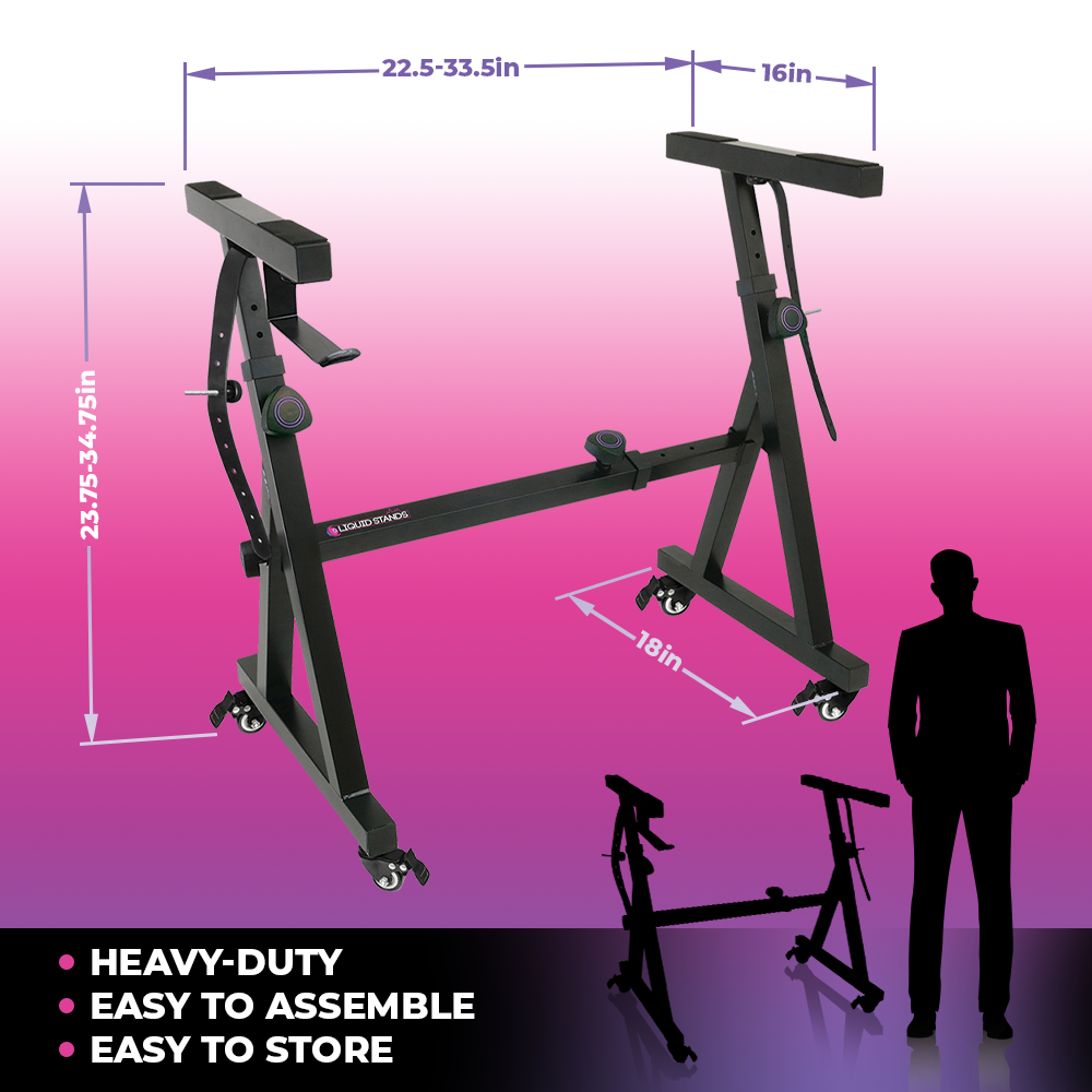 Keyboard Stand w/ Wheels and Adjustable Bench Set