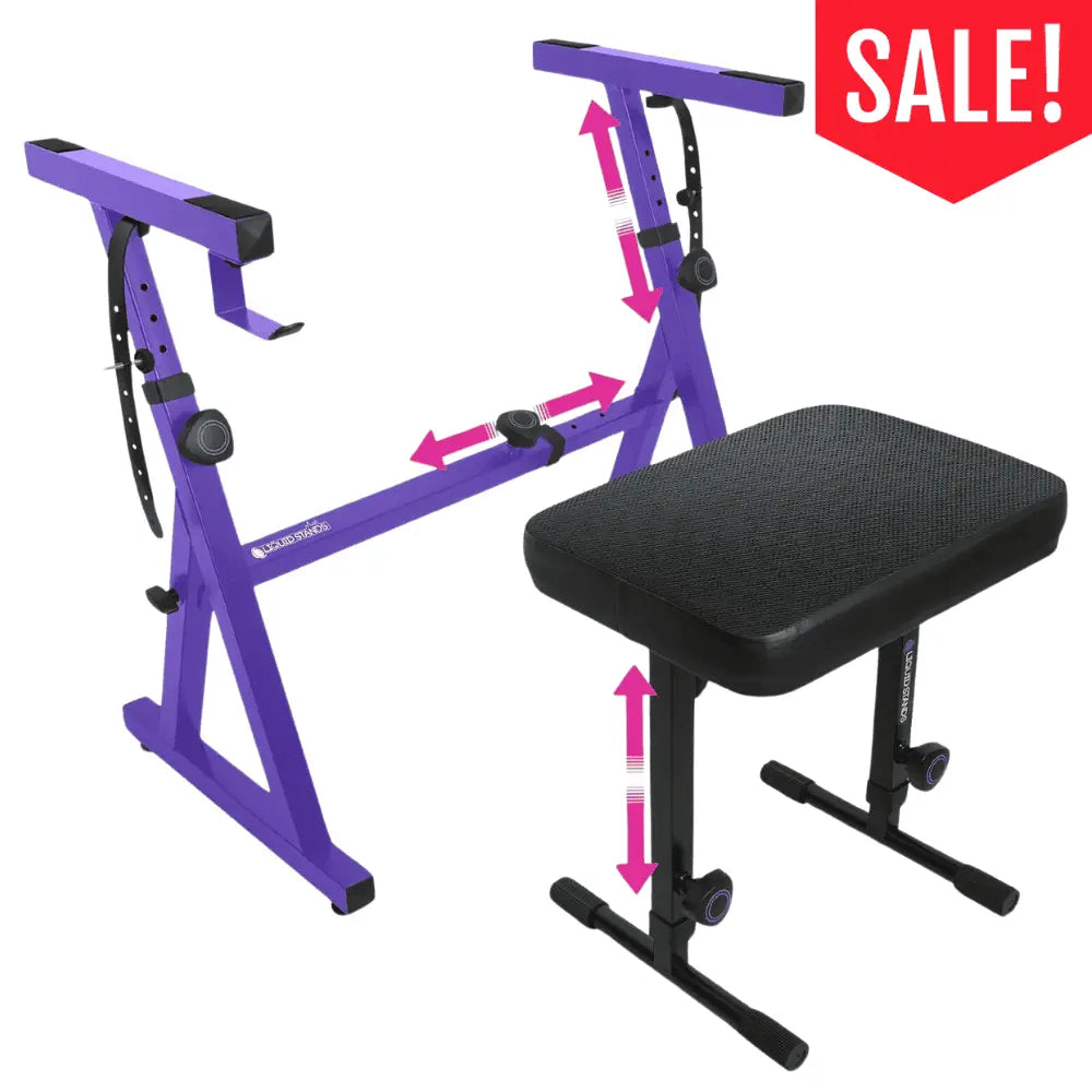 Adjustable Z Shape Purple Keyboard Stand w/ Mesh Cushion Bench