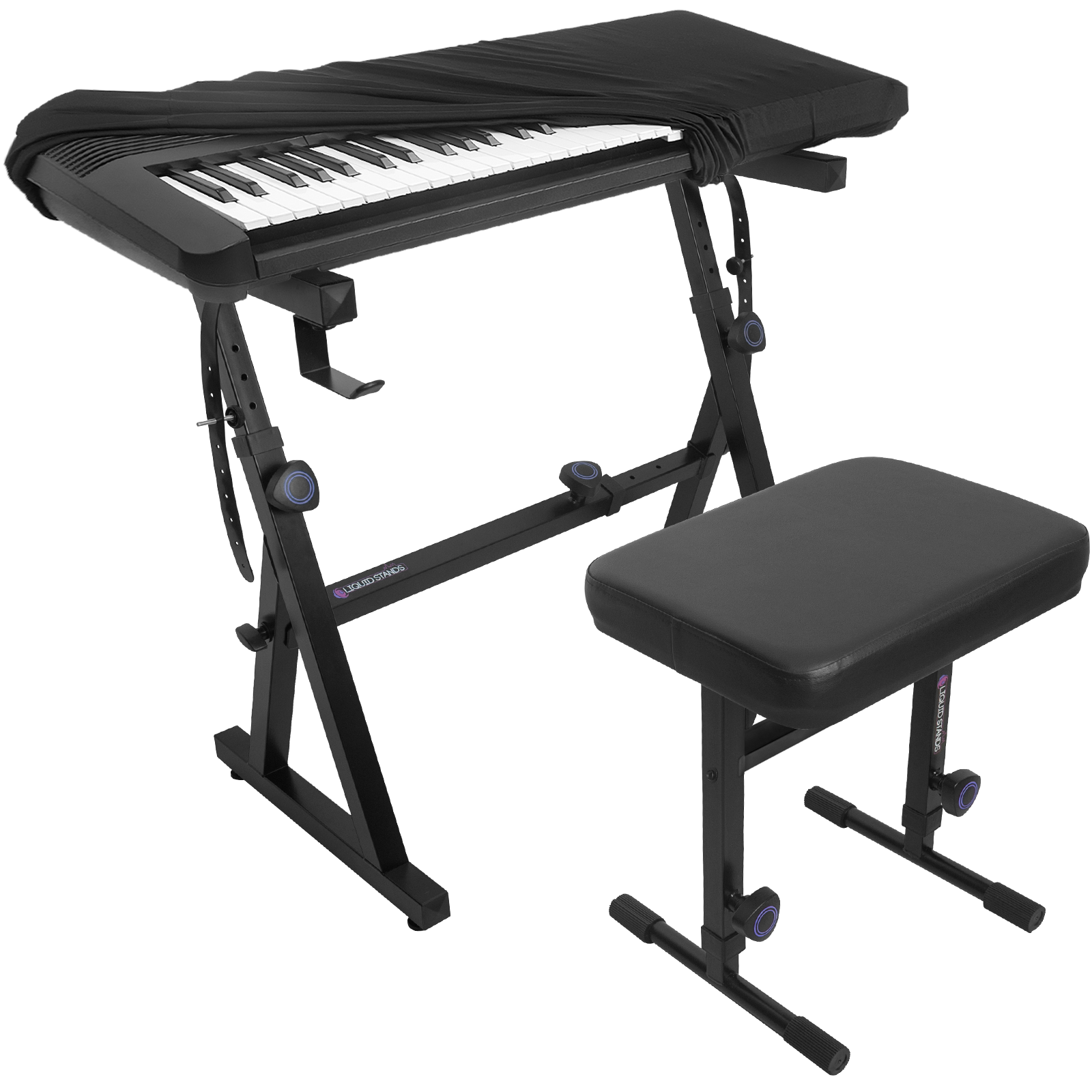 Adjustable Z Shape Black Keyboard Stand with Cover and Bench