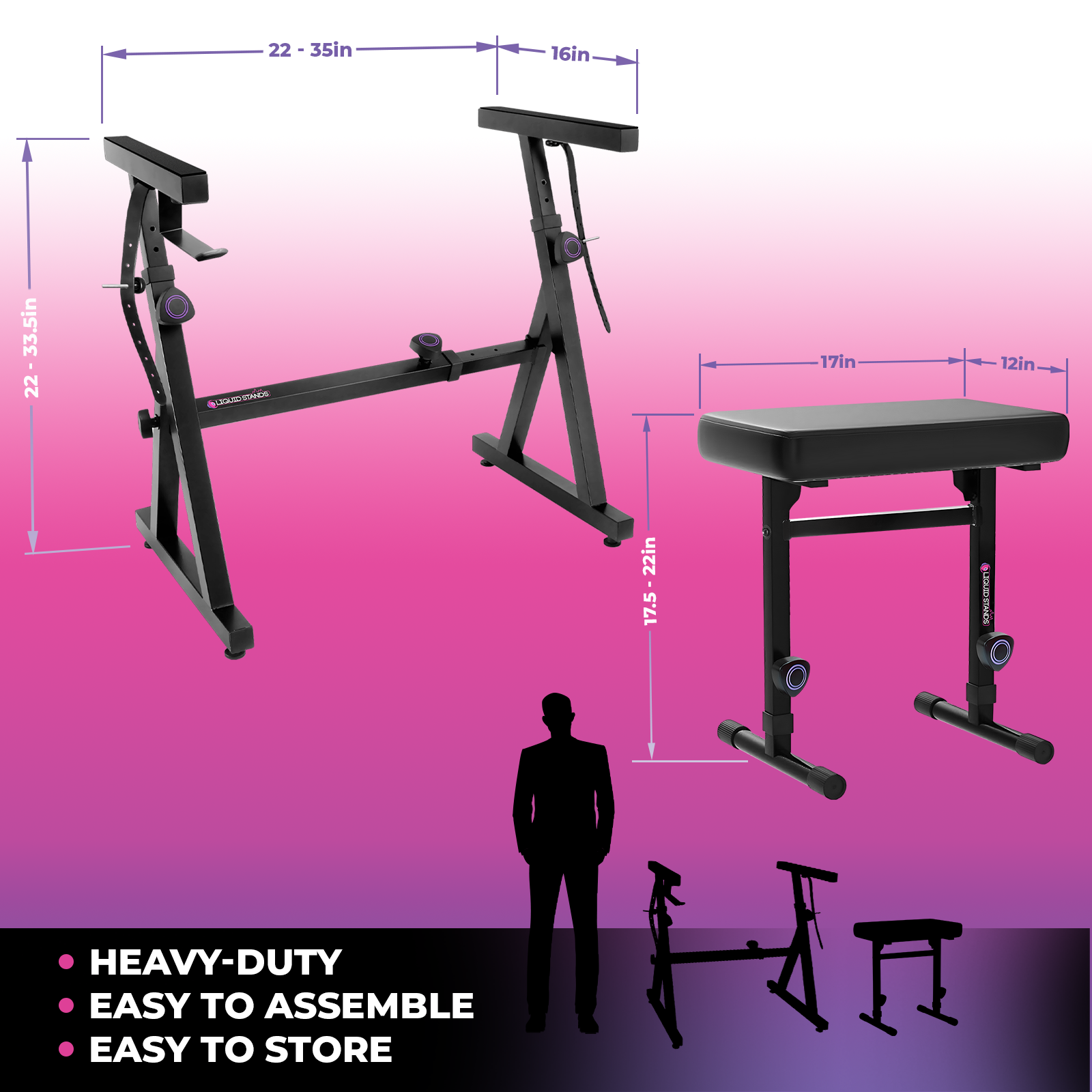 Adjustable Z Shape Black Keyboard Stand with Cover and Bench