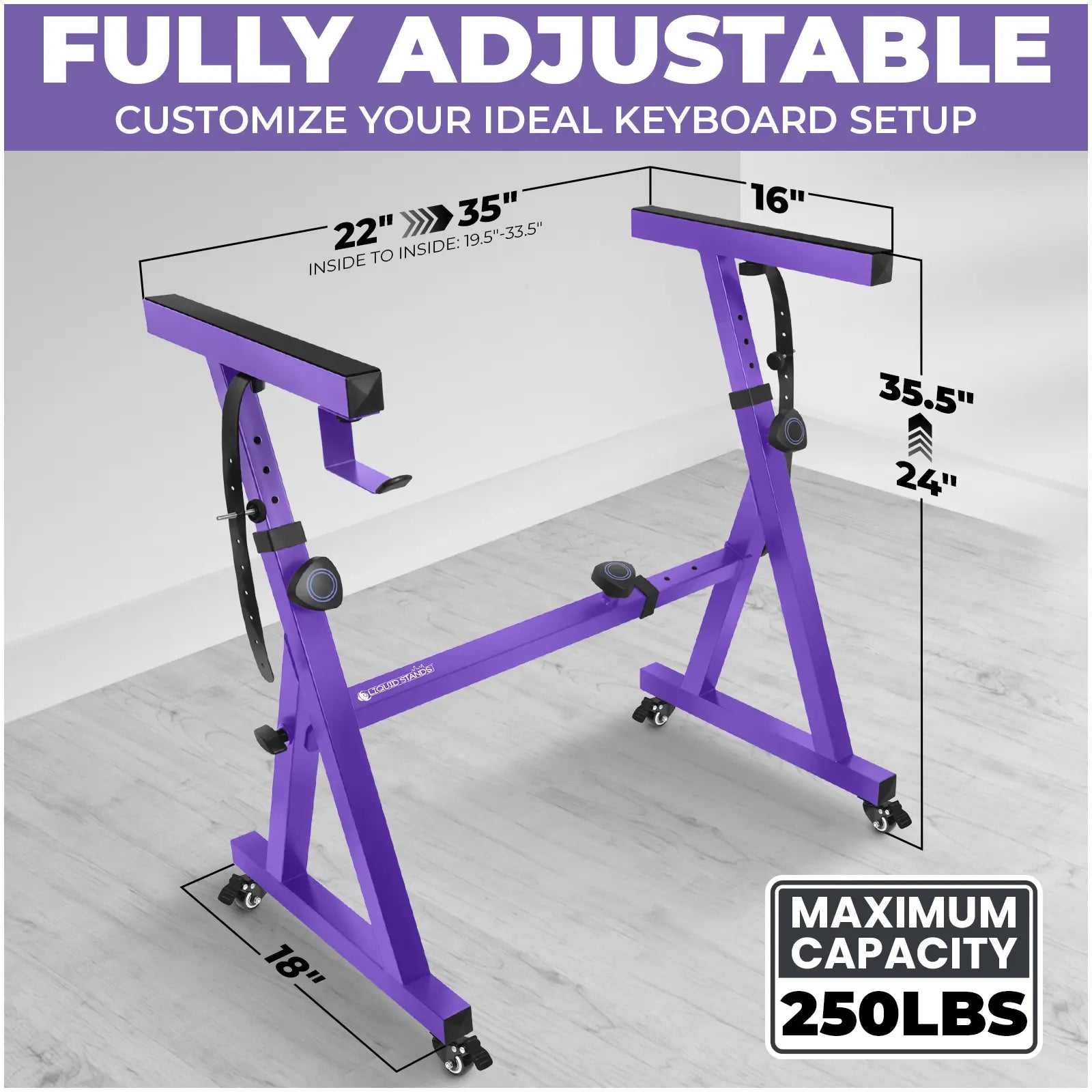 Adjustable Z Shape Purple Keyboard Stand with Wheels Liquid Stands