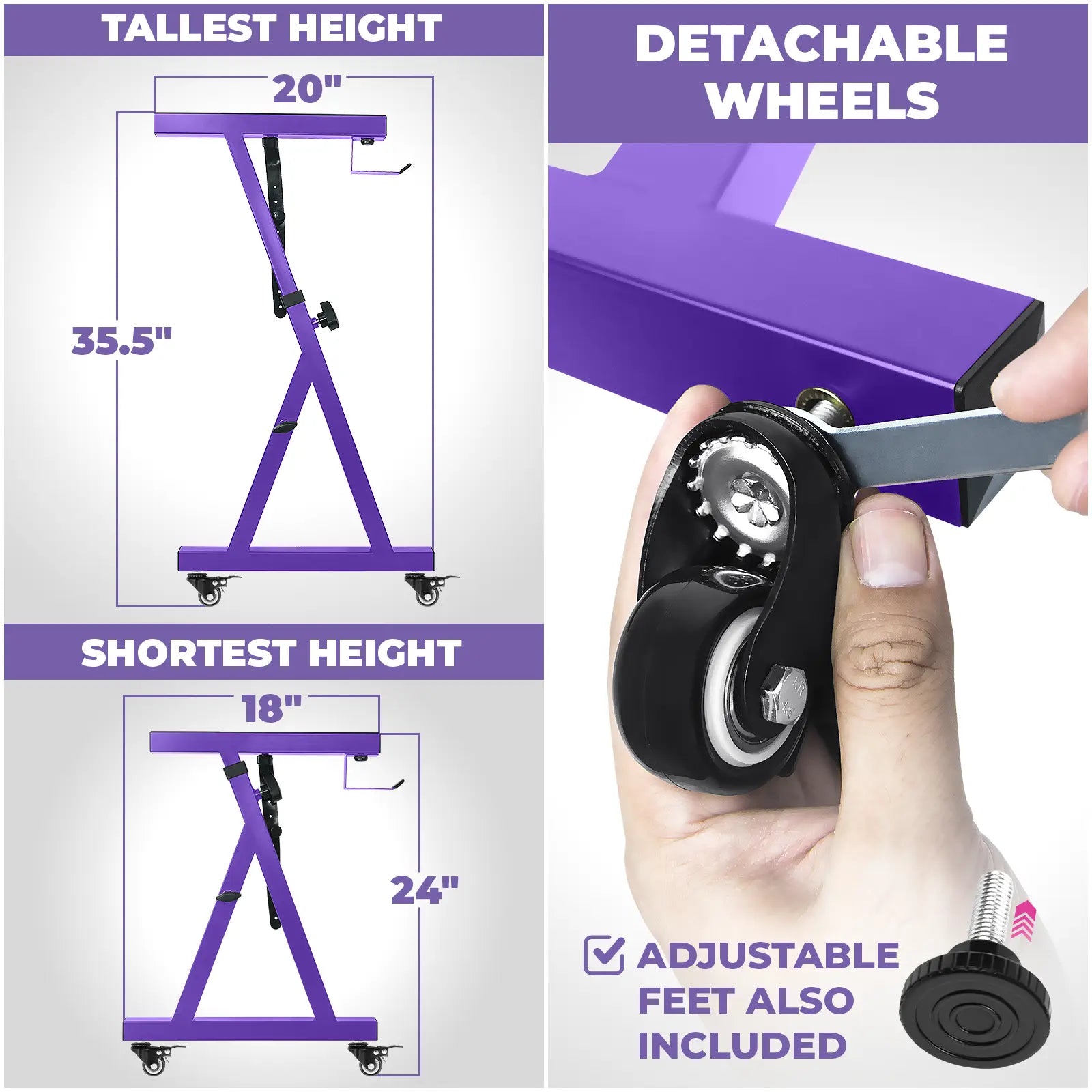 Adjustable Z Shape Purple Keyboard Stand with Wheels Liquid Stands