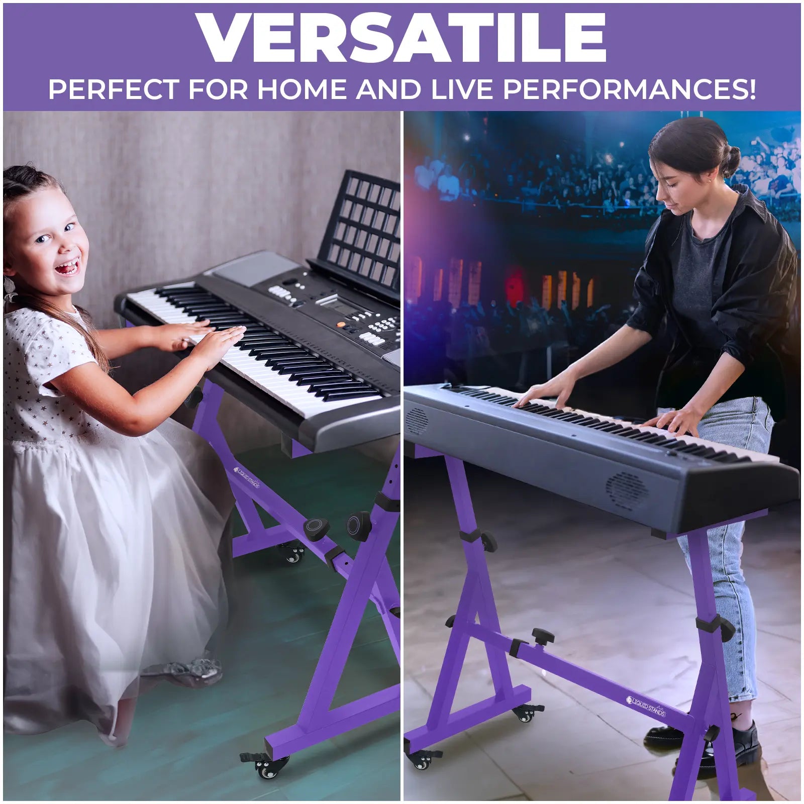 Adjustable Z Shape Purple Keyboard Stand with Wheels Liquid Stands