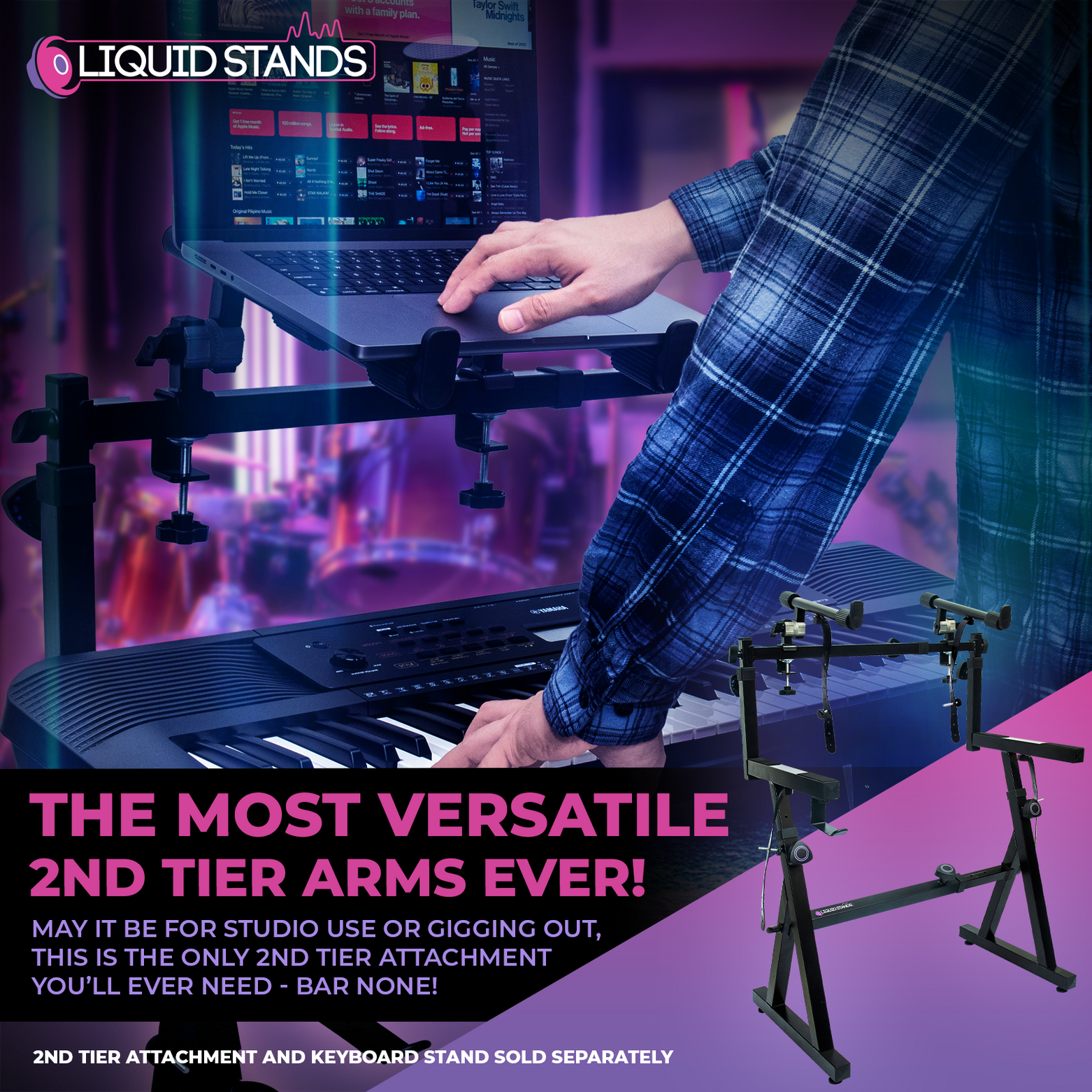 Adjustable 2-Tier Keyboard Stand Extender - Arms Only