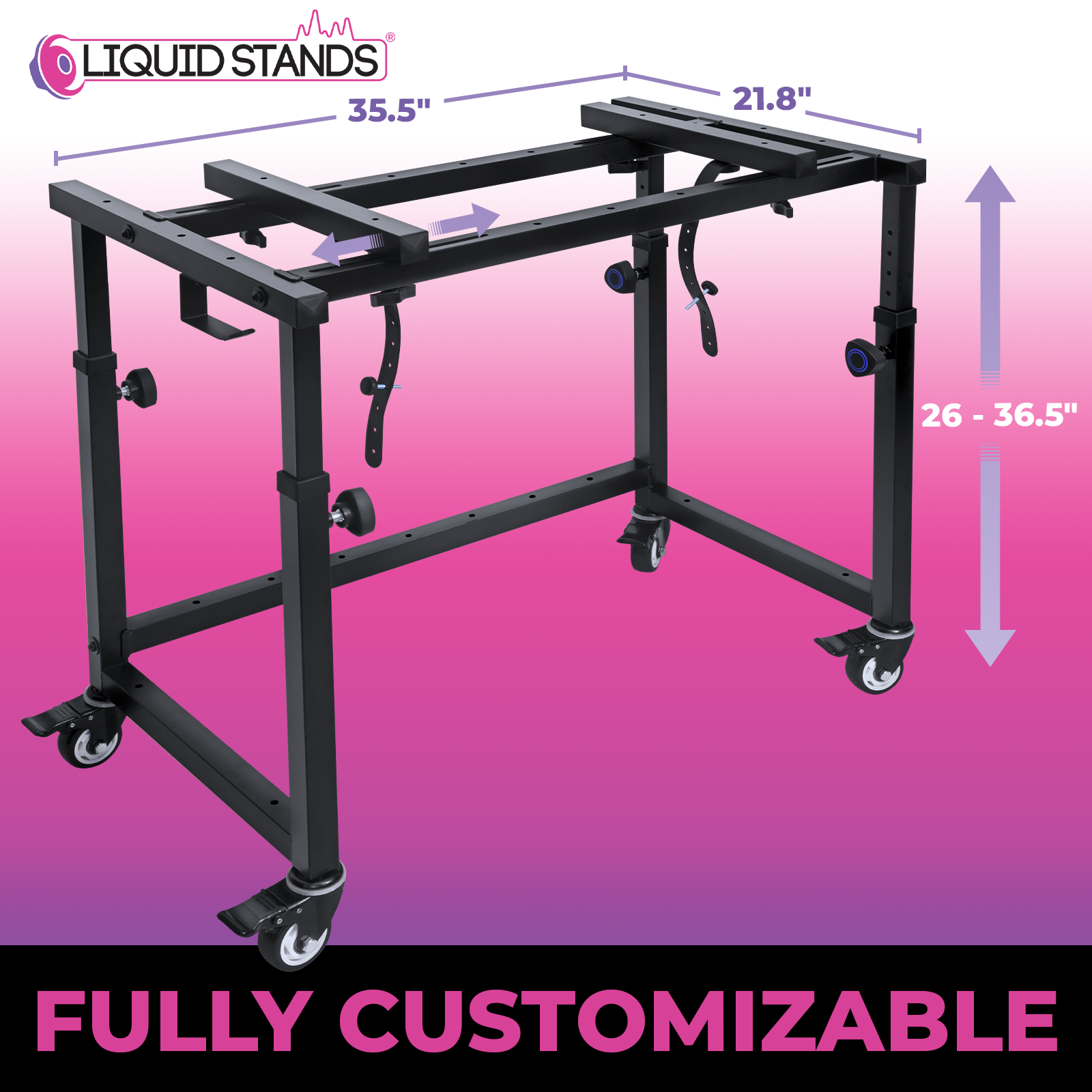 3-Tier Portable Keyboard Workstation with Wheels Liquid Stands